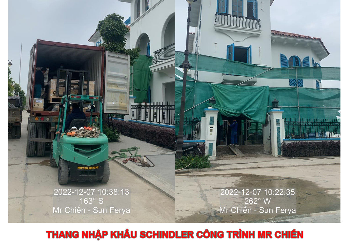 Chuyển hàng thang nhập khẩu Schindler về công trình Mr Chiến